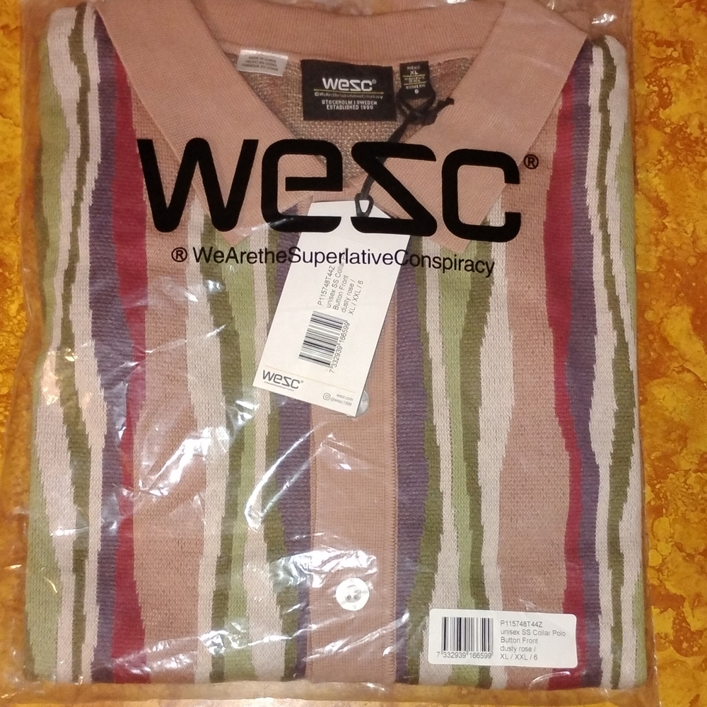Wesc Women's Button Down Shirt - Pink, Green, Brown Stripes